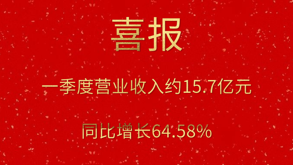 公司一季度实现营业收入约15.7亿元，同比增长64.58%